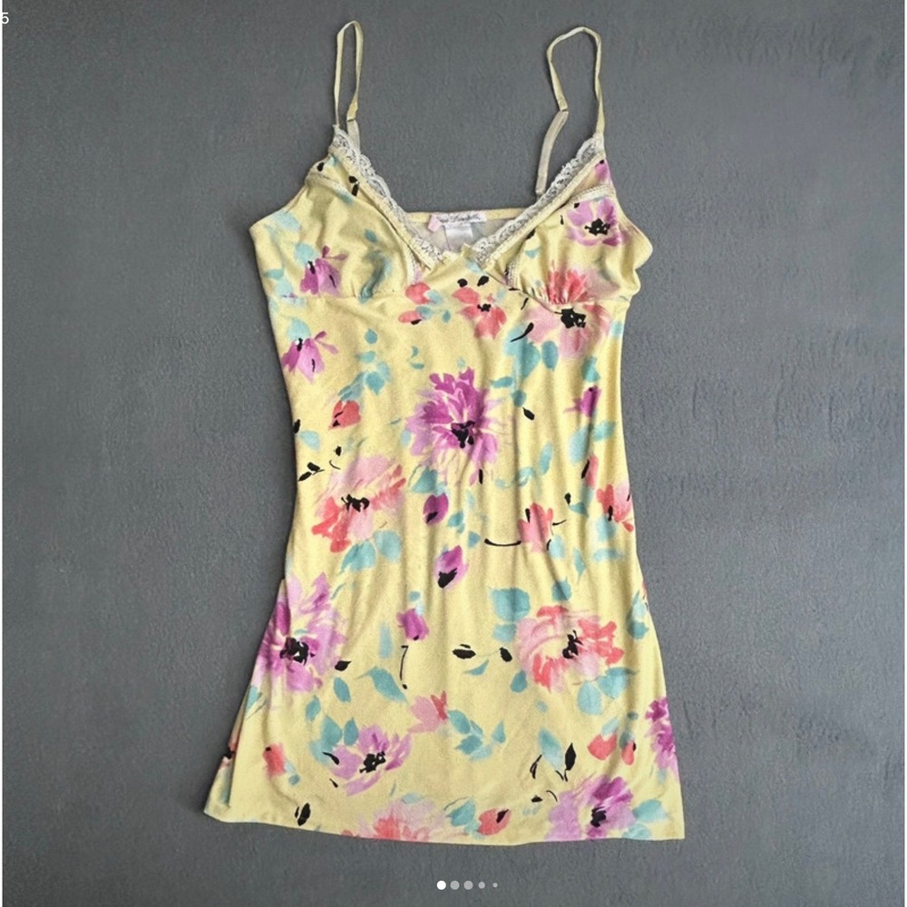 Linea Donatella Chemise Women S Yellow Floral Lace Trim Adjustable Strap Nightie